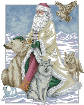 Zelta Kolekcija Skaitot Cross Stitch Polar Santa Ziemassvētku Tēvu un neapdzīvota vieta Lācis, Pūce Putnu Sniega Ziemas dim 00299 08526
