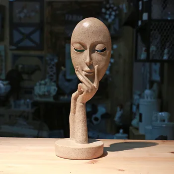 Ziemeļvalstu abstrakts attēls statuja roku cirsts maska, apdares rokdarbu sieviete saskaras ar mākslas statuja skulptūru sveķu mājas apdare