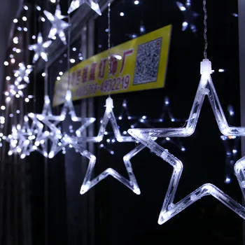 Zvaigzne Aizkaru Vainags uz Loga String Gaismas Pasaku Gaismas Kāzu Jaunā Gada, Ziemassvētku Rotājumi Mājās Guļamistabā Logu