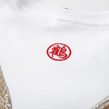 Ķīniešu Stilā Vasaras Kokvilnas Tshirts Vīriešiem Celtņa Izšūšana, Apģērbu Fit Vīriešu t krekls Cilvēks Gadījuma Zīmola Balts T-krekli Vīriešu Tops