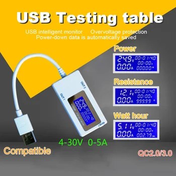 10 in 1 USB Testeri 4-30V 5A USB Strāvas Sprieguma Detektors ar LCD Ciparu Tālruņa USB Testeri Huawei Oppo Moblie Tālruņa Ātro Lādētāju