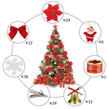 115pcs Ziemassvētku Rotājumu Komplekts Ziemassvētku Zieda Zvans sniegpārslas loku Ziemsvētki Koks Apdare Ziemassvētki Lentes, Metāla Klipsi