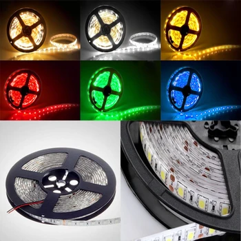 12V LED Lentes Ūdensizturīgs nav ūdensizturīgs 5m/daudz Fiexible LED gaismas SMD 5050 60Led/M RGB/Silti Balts/Balts/Sarkans/Zils papildu spilgti