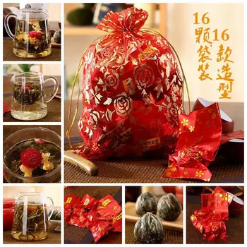 16 Gabali Ziedēšanas Dažādu Ziedu Gatavotās Ziedu Tēja Ķīniešu Ziedēšanas Bumbiņas Augu Amatniecības Ziedi, Dāvanu Iesaiņošanas
