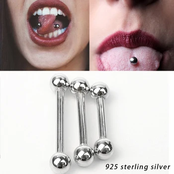 1gb 925 sterling silver Tongue gredzenu Taisni Stienis uzacu Dzelksnis Gredzenu Ķermeņa Pīrsings, Bārs ķermeņa rotaslietas