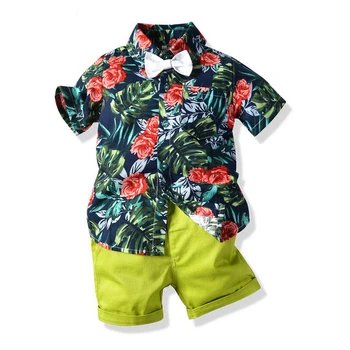 2019 Jaunas Ielidošanas Zēnu Drēbes Uzvalks Modes Īss piedurknēm Krekls Bikses 2 Gabals, kas Ziedu Džentlmenis Loku Komplekts Skaists Puika Uzvalks