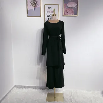2019 Jaunu Modes Vienkārši, Svaigi Musulmaņu Mežģīņu Tērps, Turku Marokens Abayas Sievietēm, Hijab Apģērbs Islāma Ilgi, Krekls, Bikses Kopa