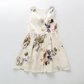 2020 Bērniem, Apģērbs Toddler Meitenes Ziedu Drukāt Poga Priekšā-line Kleita Meitenēm Kleitas, pusgarās