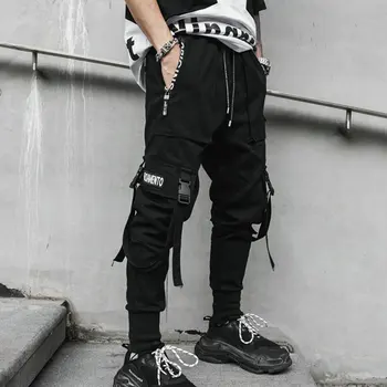 2020. gada Pavasara Hip Hop Joggers Vīri Melnā Harēma Bikses Multi-kabatas Lentes Cilvēks Treniņbikses Streetwear Gadījuma Vīriešu Bikses M-3XL