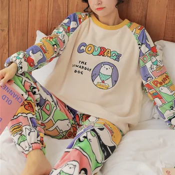 2020. gada Rudenī un Ziemā, Jaunu Produktu Bieza Gadījuma Vienkārši Karikatūra Flaneļa Pidžamas Gudrs Silts Tērps Meitenēm Loungewear Sievietēm