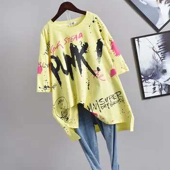 2020. gada Vasaras Jauno korejas Sieviešu Harajuku Stils Grafiti Īsām piedurknēm T-krekls Brīvs Un Plānas Plus Izmēra T-krekls Sievietēm-Bezmaksas Piegāde