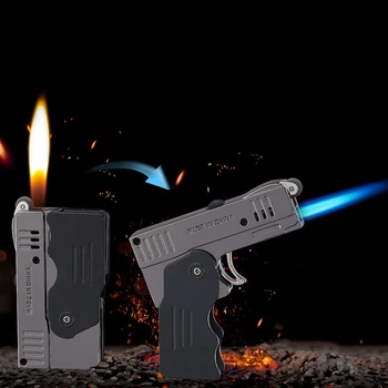 2020new strūklas pistole double flame šķiltavas bezmaksas lukturīti vieglāks vēja turbīnu uzlādējams butāna gāze smēķētājs