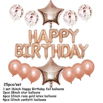 25pcs laimes Dzimšanas dienā, Balonus, Rose Gold Star Folija Vēstules Ballon Lateksa Globos Piegādes Baby Duša, Bērnu Dzimšanas dienas svinības Apdare