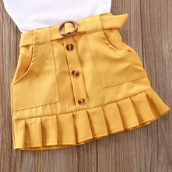 2GAB Bērnu Apģērbu Komplekti Toddler bez Piedurknēm, Solid Veste Romper Bērniem Dzeltenu Kroku Svārki Girl Vasaras Apģērbs Komplekts