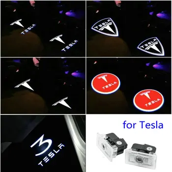 2gab Par Tesla MODEL 3 X MODEĻA MODEL S MODELIS Y Auto LED 3D LOGO ēnu gaismas laipni gaismas Dekoratīvie signāla Lampas Projektoru Gaismas