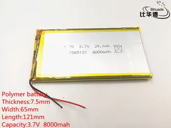 3.7 V 8000mAh 7565121 Litija Polimēru Li-Po li ion Baterijas šūnas Mp3 MP4 DIY PAD DVD