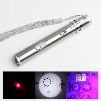 3 in1 Lukturīti Alumīnija Sakausējuma 500LM USB Lādējamu Mācīt Lāzera Rādāmkociņš & UV Lāpu LED Lukturīti Daudzfunkciju Lampas Laternas