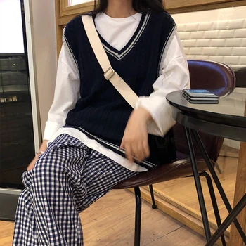 3 krāsas 2019 korejas preppy stils v kakla izliekums, vestes džemperi sieviešu trikotāžas džemperi (X973)