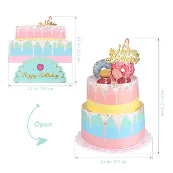 3D Dzimšanas Karti, 2 Slāņi Kūka Pop Up Apsveikuma kartiņu Kūka Happy Birthday Kartes Dāvanu Atklātne ar Aploksni