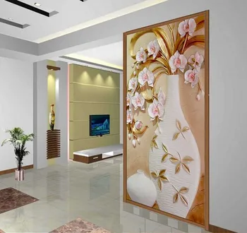 3D gofrēts flīžu fona siena minimālisma moderno ieeja, Dzīvojamā istaba, koridors, eju fona sienas cirsts vāze