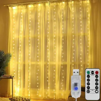 3m LED Pasaku Gaismas Vainags Aizkaru Lampas Tālvadības pults USB String Gaismas Ziemassvētku Rotājumi Mājas Led Aizkaru Brīvdienās