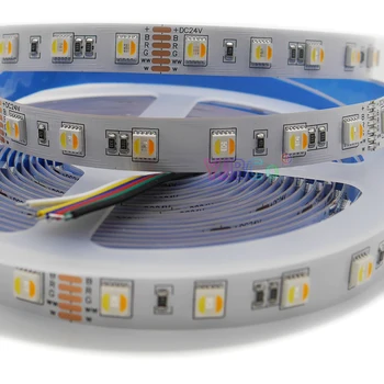 5M/daudz RGBWW 5 krāsas 1 led chip LED Sloksnes SMD 5050 elastīga gaismas RGB+cool Balta un silti balta,60Leds/m DC12V/24V IP30/67