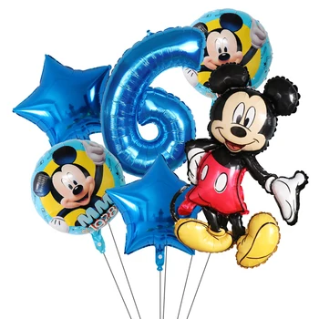 6Pcs Mickey Minnie Baloni Karikatūra Dzimšanas dienas svinības Rotājumi Zvaigžņu Skaits Baloni Bērniem Dzimšanas dienas ballīti Dekoru, Klasiskās Rotaļlietas