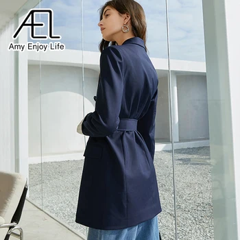 AEL Žakete Sieviešu Žaketes Tērps Ar Jostu divrindu Elegants Ikdienas Pavasara Mētelis Raibs Streetwear