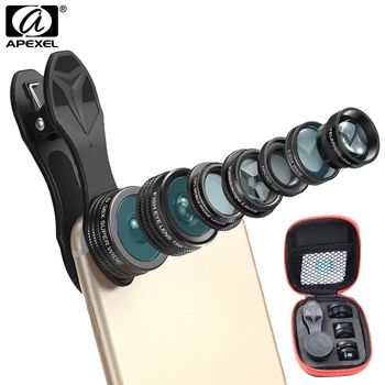 APEXEL 7 1 Tālrunis Kameras Objektīva Komplekts CPL Kaleidoscope un 2X telefoto tālummaiņas Objektīvu, Zivs Acs, Platleņķa un Makro Objektīvs iPhone 6s 7 8