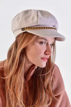Addax Kadın Açık Bej Zincirli Kasket Şapka Kış Sonbahar Ilkbahar
