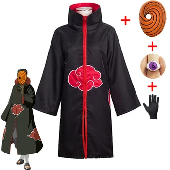 Anime Naruto Akatsuki Tobi Obito Cosplay Kostīms, Ieskaitot Apmetni, Keramikas, Nefrīta Maska Vārdu Gredzens Black Cimdi Kurpes Halloween dāvanu