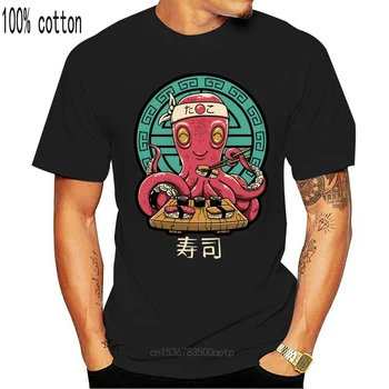 Astoņkāji Suši Bārs Vīrieši Japānā Anime Smieklīgu T Kreklu Harajuku Streetwear Kokvilnas Hip Hop O-Veida Kakla T Vintage Estētisko Drēbes