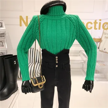 Augstas Apkakles Džemperis Džemperis Sieviešu Rudens/ziemas 2020 Sabiezējums Zaudēt Valkāt Īsus Vintage Trikotāža Augšu