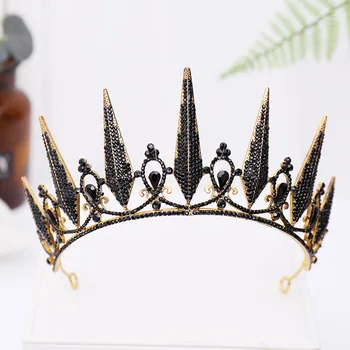 Augstās Modes Retro Baroka Stila Zelta Metāla Black Crystal Tiaras Vainagi de Noiva Galvassegu Sieviešu Līgava Kāzu Puse, diadema