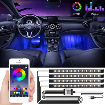 Auto Dekorēšana Gaismas Interjera Atmosfēru Gaismas RGB LED Strip Gaismas Ar USB Bezvadu Tālvadības Mūzikas Vadības Vairākiem transporta Veidiem