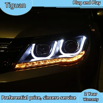 Auto Stils VW 2010. - 2013. gadam Tiguan Lukturi Jauno Tiguan LED priekšējo Lukturu dienas gaitas lukturi Objektīvs Dubultās Staru HID H7 Xenon Auto Aksesuāri