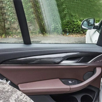 Auto-stils ABS Iekšējo Oglekļa Durvju Roku balstu Svītru Vāciņš Melns, 4GAB BMW X3 G01 2018