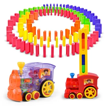 Automātiskās Ko Domino Ķieģeļu Vilcienu, Automašīnu Uzstādītu skaņas, gaismas bērniem Krāsains Plastmasas Domino Bloki Spēles Rotaļlietas Komplekts Dāvana Meitene zēni