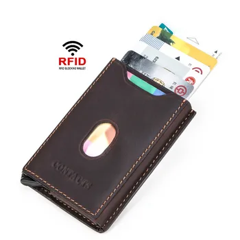 BISI GORO 2020. gadam Vīriešiem un Sievietēm Smart Seifs Vintage Govs Ādas Kredītkartes Īpašnieks RFID Pretbloķēšanas Auto Pop-up Alumīnija Kartes Gadījumā