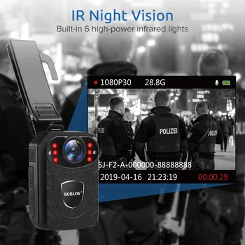 BOBLOV Policijas Kameras KJ21 64G HD1296P Valkājamas Ķermeņa Cam Apsardzes Mini Comcorders Nakts Redzamības DVR Reģistratoru Policija Kamera