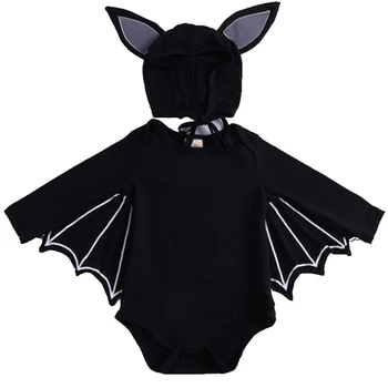 Baby Boy Romper garām Piedurknēm Kombinezonus Halloween Kostīmu Dāvana Meitenēm Cosplay Bat-uzmavas Drēbes 0-24M Bērniem Melna Apģērba Komplekts