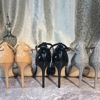 Bezmaksas piegāde modes Sūkņi dāma Dizaineru Zīmolu Jaunu Pliks melnā acs kristāla Criss Cross punktu toe kurpes 10cm kāzu kurpes
