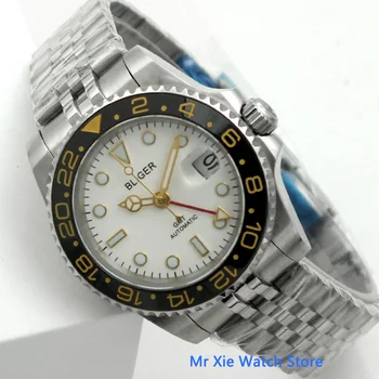 Bliger 40mm Automātisko, Mehāniskās Skatīties Vīriešu Biznesa Sapphire Kristāla GMT Skatīties Gaismas Ūdensizturīgs Kalendārs Pulkstenis