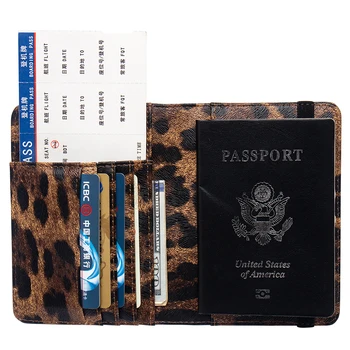 Brūna Leopard kompleksa pases vāciņš ar pārsēju ūdensizturīgs pases turētājs Iebūvēts RFID Pretbloķēšanas Aizsargātu personisko informāciju,