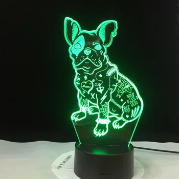 Buldogs 2019 franču Cute Kucēns Mīlestība 3D LED Galda Lampa RGBw Nakts Gaisma USB Galda Lampa Tālvadības pults, Mājas Dekoru, Dāvanu Bērniem