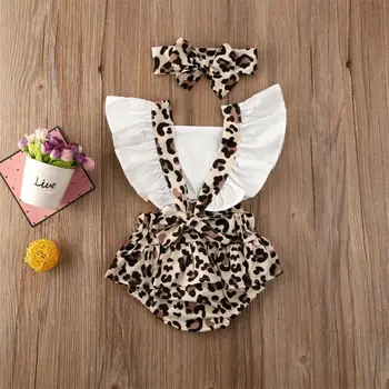 Bērnu Vasaras Apģērbu Jaundzimušā bērna Baby Girl Apģērbu Leopard Jumpsuit Galvu 2gab Tērpiem