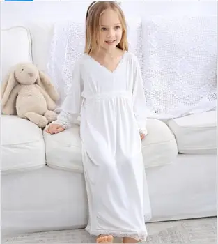 Bērnu meitene apģērbs, pidžamas 2020. gada Rudenī meitenes naktsveļu Balta Mežģīņu Ilgi Toddler Naktskrekls Eiropas Cute Kids Pidžamas Kleita