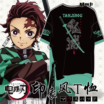 COOL Anime Demon Slayer: Kimetsu nav Yaiba Cosplay T-krekls Kamado Tanjirou Viltus divi gabali Īsām Piedurknēm Vasaras Unisex Tee Augšu
