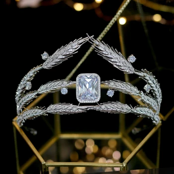 Clasico trigo oreja 3A CZ cirkonija cubico novia novia plata tocado corona accesorios para el cabello joyeria de las mujeres