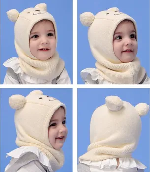 Connectyle Baby Toddler Zēni Meitenes Cute Kids Ziemas Cepures Silts Pretvēja Adīt Šalli Kapuci Vilnas Cepure Ar Pom